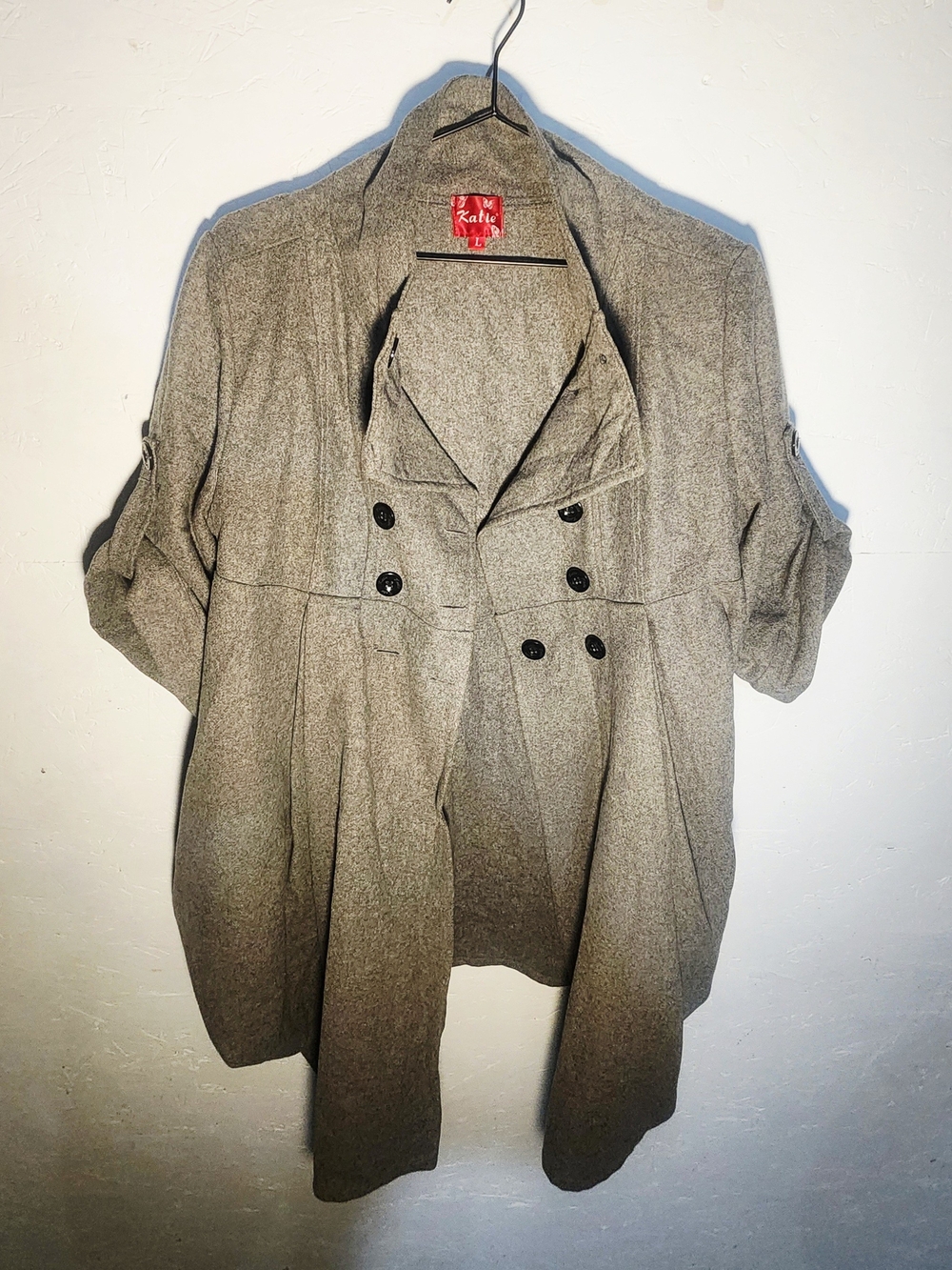 Katie Heather Grey Double-Breasted Short-Sleeve Knit Jacket Size L Mod Stretchy